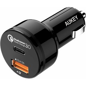 AUKEY USB-C+USB 双口车载快充头 支持iPhone 11 Pro