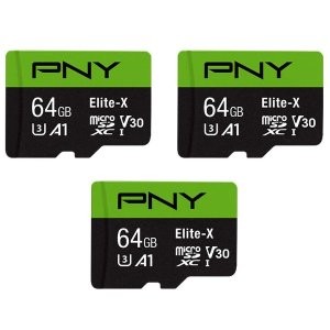 PNY 64GB Elite-X Class 10 U3 V30 microSDXC 闪存卡 3件装