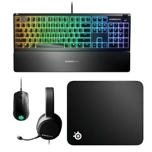 SteelSeries 套装，含Apex 3键盘+Rival 3鼠标+耳机+鼠标垫