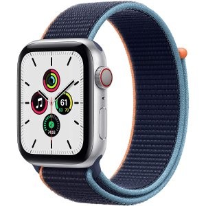 Apple Watch SE 蜂窝网络版, 44mm 银色表壳配蓝色回环表带