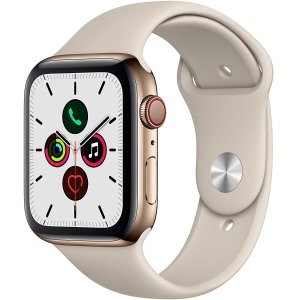 Apple Watch 5代 (蜂窝版, 44mm) 金色不锈钢表壳+运动表带