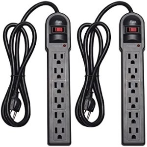 史低价：KMC 6-Outlet 插座电涌保护器电源板 2件装