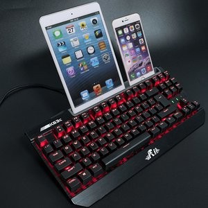 白菜价：Rii 87键 青轴 红色背光机械键盘 带手机平板槽