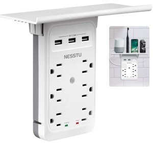 NESSTU 6孔插线板 + 3 USB充电口插座, 带可拆卸置物隔板
