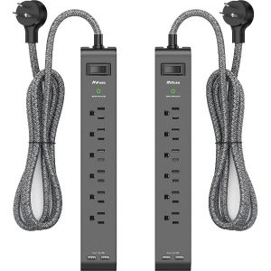 Mifaso 6插口 + 2 USB 防电涌插排 2件套