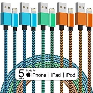 白菜价：MUXA USB-A转Lightning 尼龙数据线 5根  6.1 FT