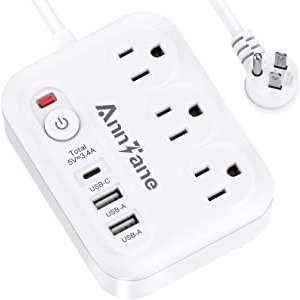 AnnTane 3xUSB+3x插口 电源板浪涌保护插板 5Ft