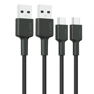 Aukey USB Type C 6英尺 尼龙充电线 两根装