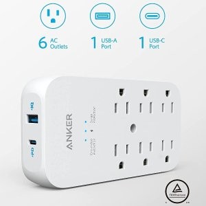 Anker 6插口+USB-C+USB-A快充口 墙壁电源扩展插座