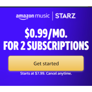 Amazon Music Unlimited + STARZ 流媒体订阅 3个月