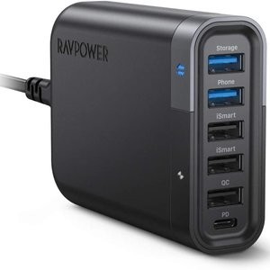 RAVPower 6口 60W USB充电器 支持QC3.0/24W USB-C PD