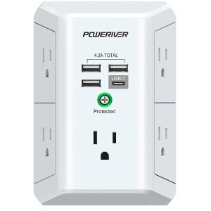 Poweriver 5*AC交流电 + 3A1C接口 智能电涌保护墙插/插线板
