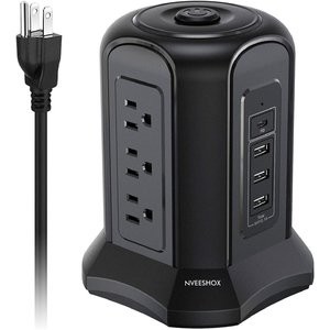 NVEESHOX 桶形插排 9×插口, 3×USB-A + 1×USB-C
