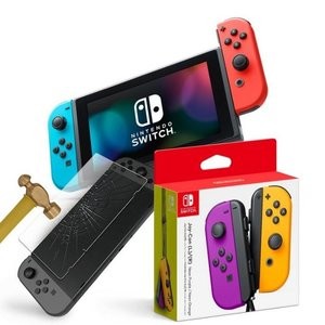 预售：Switch 主机 + 保护膜 + 橙紫 JoyCon 套装