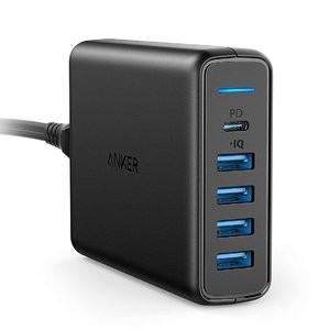 Anker 60W 4 USB+1 USB-C 多设备充电器