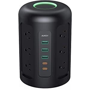 AUKEY 12口 桶形插线板 2 x USB-C+3 X USB-A