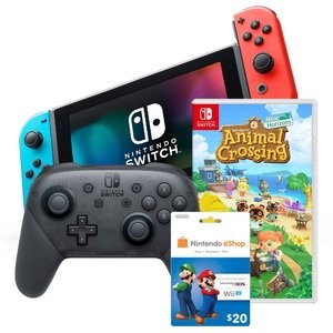 预售：Nintendo Switch 主机 + 动森 + Pro手柄 + 礼卡 套装