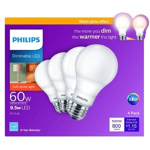 Philips A19 可调光暖光LED灯泡 E26 4支装