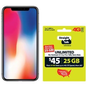 Apple iPhone X Straight Talk 套装 + $45 套餐SIM卡