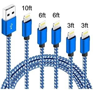 IDISON USB-A转Lighting 尼龙数据线 5根 (0.9米x2 1.8米x2 3米x1)