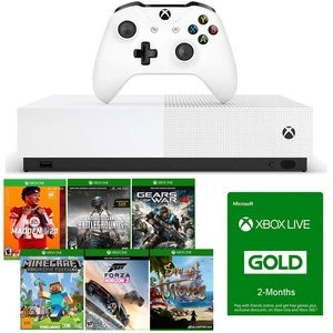 Xbox One S 无光驱版 + 6款数字版游戏 + 4个月金会员