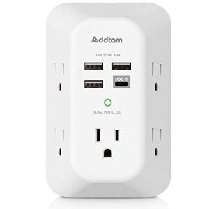 Addtam 4×USB 5×交流 电涌保护扩展插座