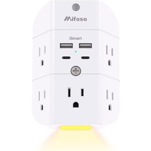 Mifaso 5美标 4 USB (2C +2A) 防浪涌插座 带夜灯
