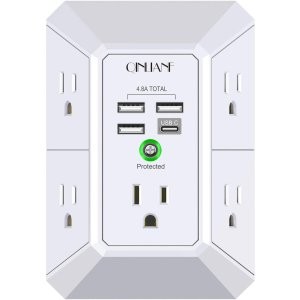 QINLIANF 5xAC交流 + 3A1C 智能电涌保护墙插/插线板