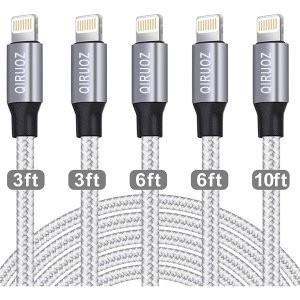 QIRUOZ USB-A转Lighting 尼龙数据线 5根 (0.9米x2 1.8米x2 3米x1)
