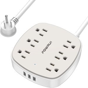 POWRUI 6x交流电 3xUSB 电涌保护插座 斜角插头+2米线缆