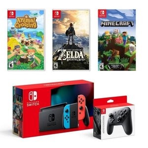 Switch 红蓝套装 + 塞尔达 +动森+ 我的世界 + Pro 手柄 全家桶