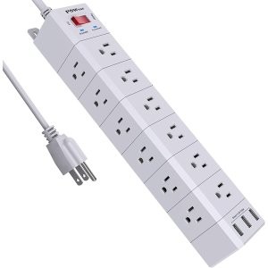 POWSAF 6英尺 4100焦防浪涌 18插口+3USB接口 插座