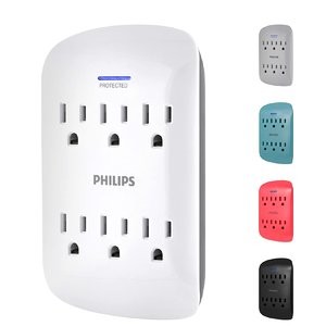Philips 6口 900焦耳 插墙式电涌保护电源插座