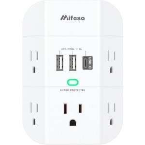 Mifaso 1800J USB 浪涌保护墙插 含双USB+USB Type-C插口