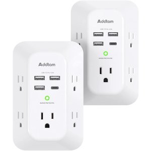 Addtam 4×USB 5×交流 电涌保护扩展插座 2件装